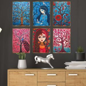 Set of 6 Golden Framed Wall Paintings | Living Room & Bedroom Wall Décor (17×13 Inch CH-GD6-1)