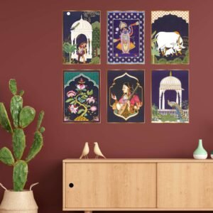 Set of 6 Golden Framed Wall Paintings for Living Room & Bedroom | Decorative Wall Art for Home & Office Décor (17x13 inch CH-GD6-3)