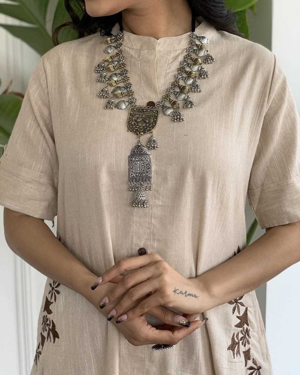 Women's Cotton Embroiderd Long A-Line Kurti with Palazzo - Image 2