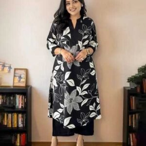 Women's Cotton Floral Printed Straight Kurti With Pant Set