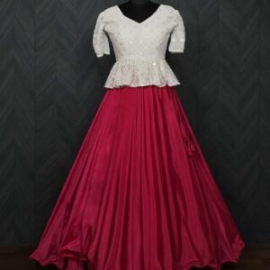 Premium Chinnon Umbrella Flair Lehenga with Chikankari Embroidered Peplum Blouse